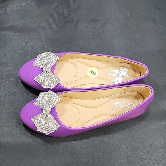 BRAND NEW TOP-MODA RHINESTONE BOWNOT ALMOND TOE FLATS - Picture 7 of 14